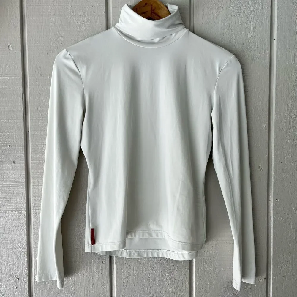 PRADA Red Tab Nylon Turtleneck with Zipper Pocket in White Size S - Picture 1 of 8
